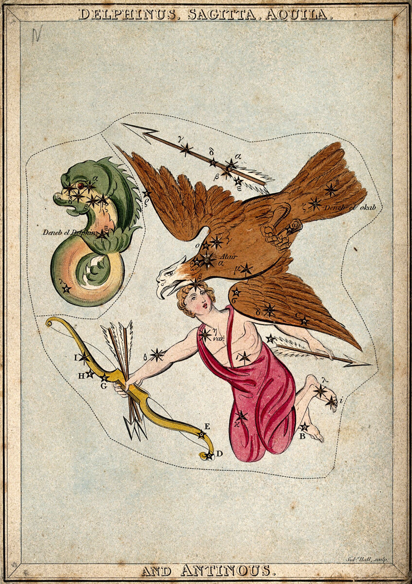 Zodiac signs, coloured engraving, Wellcome Collection