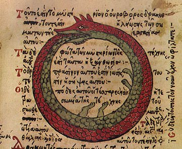 Ouroboros symbol, alchemical illustration